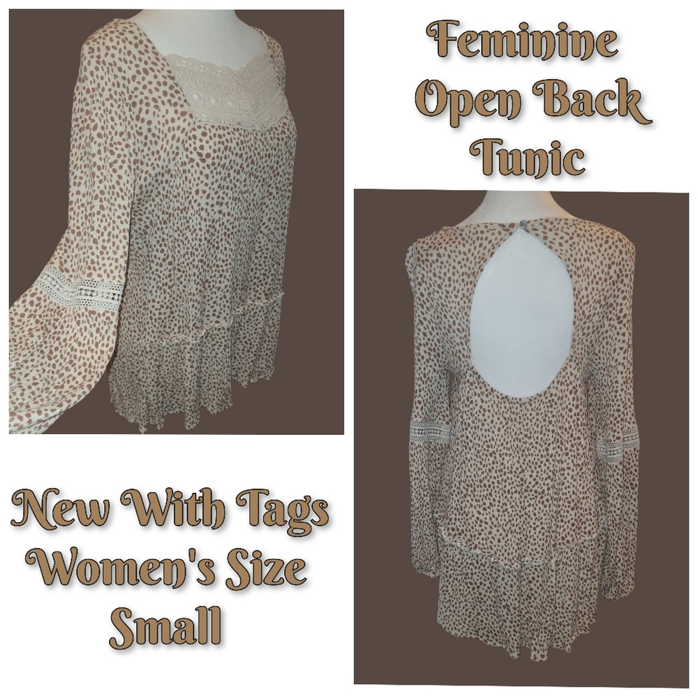 Brand NEW Oppy Feminine Lace Detail Open Back Flowy Peasant Top | Size Small